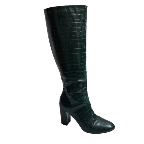 Madden Girl Shoes - Madden Girl Ronni Dark Green Croc-embossed Knee High Boots